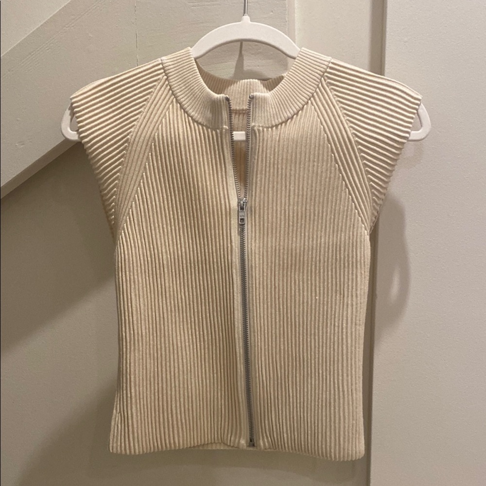 ALO Cream Ribbed Zip-Up Vest